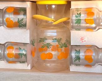 Orange Juice Pitcher & Glass Set – Retro Mid-Century Citrus Design in Original Box