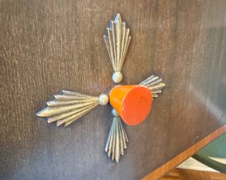 Retro Mid-Century Display Hutch with Glass Doors and Atomic-Style Hardware