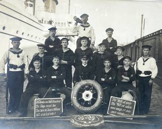 Original 1909 German Imperial Navy Photo, Kaiser Wilhelm II's Yacht HOHENZOLLERN, Named Crew & Noble Officer Rabe von Pappenheim