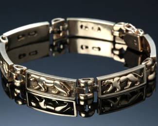 14k Gold Panther Link Panel Bracelet Size: 7