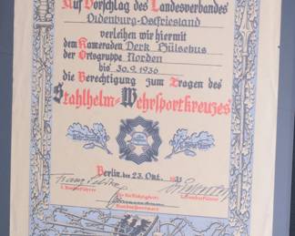 German 1931 Stahlhelm Wehrsportkreuz Grouping - Named Recipient, Franz Seldte Signature, Transitional Uniform Photo, COA