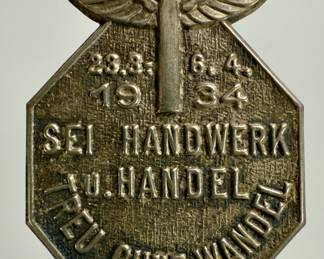 1934 German Third Reich Tinnie - "Day of Handicrafts" Crafts & Trade Badge - Treu Ohne Wandel