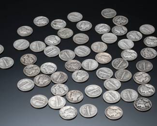 Lot of 54 US Mercury Dimes 90% Silver