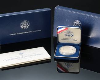 1987 S US Constitution $1 Commemorative Proof Silver Dollar Coin w/COA & Box