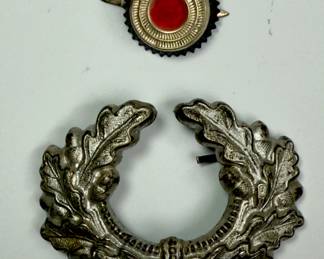 Original German WWII Army (Heer) Visor Cap Insignia Set - Oak Leaf Wreath & Cockade