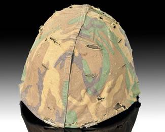1978 Helmet US M1 Steel Pot Helmet with Mitchell Camouflage Cover - Las Vegas Nevada Marked Liner & Chinstraps