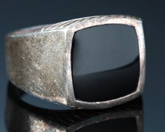 Black Onyx & Sterling Silver David Yurman Streamline Signet Cushion Ring Size 12.25