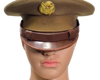 Green Wool Vintage WWII U.S. Army & Army Air Forces Officer's "Crusher" Service Cap | Pinks & Greens Visor Hat | Eagle Insignia
