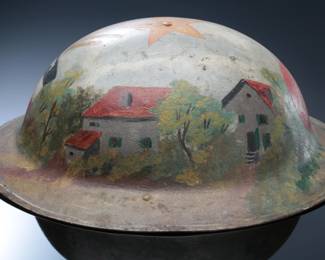 WWI US M1917 Painted "Diary" Helmet AEF Engineer & German Trophy Shield