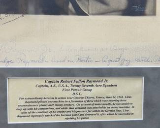Unique WWI 27th Aero Squadron Pilot's Signed Photo & DSC - Capt. Robert F. Raymond Jr. "Bugs"