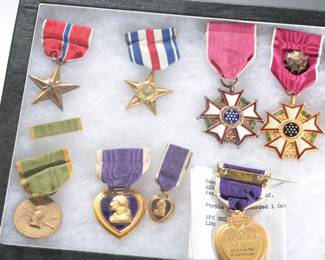 WWI US Army "Iron Division" Medal Grouping with Two Named Purple Hearts, incl. Armistice Day Wounded & Oise-Aisne Casualty, 109th Infantry Regiment, DSM, Legion of Merit