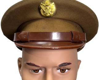 Green Wool Vintage WWII U.S. Army & Army Air Forces Officer's "Crusher" Service Cap | Pinks & Greens Visor Hat | Eagle Insignia