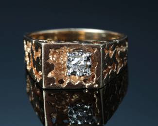14k Gold Polished Nugget Ring w/ CZ SZ: 9.75