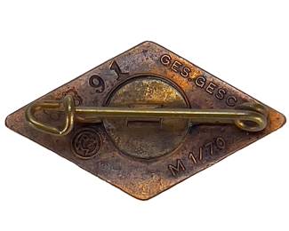 WWII German Golden Hitler Youth (HJ) Honor Badge - Numbered & RZM M1/70 Marked