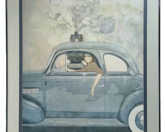 Vintage 1970s Rosamond Poster "The Crossing" Surrealist Car & Train Art