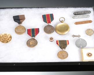 WWII 14piece U.S. Military Collection - Civil War, Spanish-American War & WWI - Named USMC WWI Dog Tag "PEARL HULL"