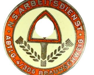 German Third Reich N.S. Arbeitsdienst (RAD) Enameled Tinnie - Abtlg. 4/305 Braunschweig - Maker Marked