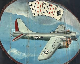 WWII USAAF 8th Air Force B-17 Bomber Hand-Painted Canvas Nose Art - Red Tail - "Aces & Eights" Poker Hand Theme<