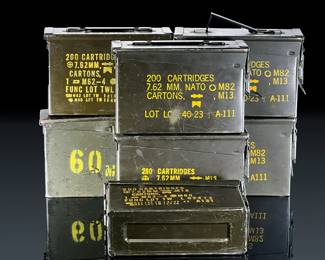 Lot of 7 Empty M19A1 Military Ammunition Boxes Cans