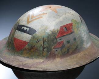 WWI US M1917 Painted "Diary" Helmet AEF Engineer & German Trophy Shield
