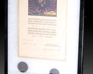 WWI German "Gold for Iron" Patriotic Grouping - 1914 Sütterlin Certificate & 1916 Hosaeus Medallions