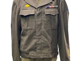 WWII US Army M1944 Field Jacket & Shirt - 1st Armored Div. Artillery T/3 - Combat Infantryman Badge, Purple Heart - Dated 1944
