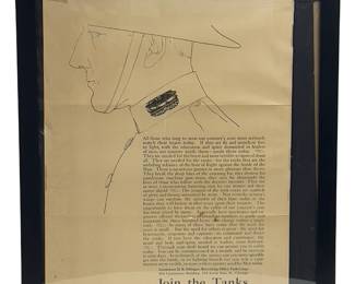 RARE Original c.1918 WWI US Army Tank Corps Recruiting Poster "Join the Tanks" Chicago Provenanc
