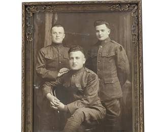 Original WWI US Army Soldiers Portrait, Three Brothers, Corporal Rank, c. 1918 in Period Ornate Frame