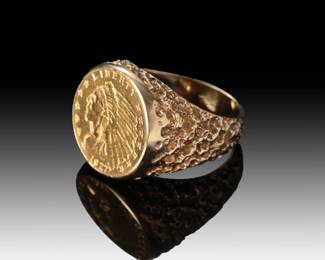 Vintage 14k Gold Indian Head Coin Nugget Ring Size: 10