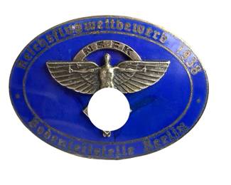 1938 German Third Reich NSFK Badge - Reichsflugwettbewerb Berlin - Maker Marked Rob. Neff