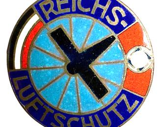 WWII German Reichsluftschutzbund (RLB) Blue Enamel Badge by Dombrowski & Händel