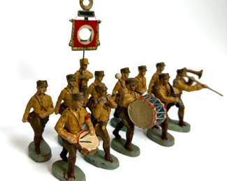 Vintage 1930s Elastolin SA Brownshirt Band - 12 German Composition Figures Toy Soldiers