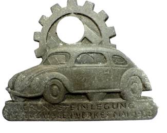 1938 VW Volkswagen Factory Cornerstone Laying Tinnie Badge - KdF-Wagen - Third Reich DAF