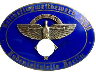 1938 German Third Reich NSFK Badge - Reichsflugwettbewerb Berlin - Maker Marked Rob. Neff