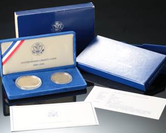 1986 Proof Statue of Liberty 2 Coin Silver Dollar and Clad Half US Mint Set