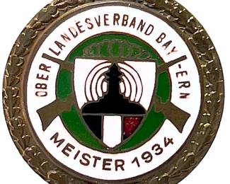 1934 Bavarian "Meister" Shooting Champion Pin - Early Transitional Period by Deschler