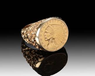 Vintage 14k Gold Indian Head Coin Nugget Ring Size: 10