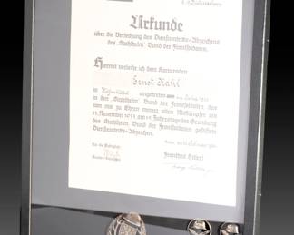 Weimar & Third Reich Stahlhelm Veteran's Grouping - Ernst Kahl of Wolfenbüttel - Signed Seldte Document, Gau Badge & Pins