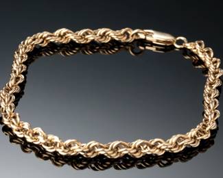 14k Gold Rope Bracelet 9in 4mm