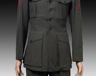 WWII USMC Dress Green Uniform - Gunnery Sergeant, 2nd Marine Division "The Fighting Deuce" - Jacket & Trousers - Dated 1943!