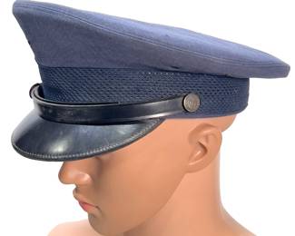 Vintage USMC Marine Corps Officer Dress Blue Service Visor Hat w/ Rain Cover