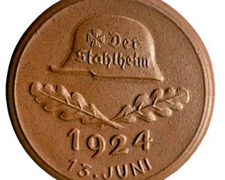 1934 German Third Reich Stahlhelm 10yr Anniversary Commemorative Token / Tinnie - Radeberg NSDFB