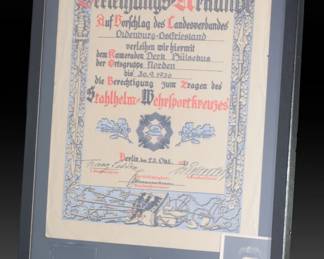 German 1931 Stahlhelm Wehrsportkreuz Grouping - Named Recipient, Franz Seldte Signature, Transitional Uniform Photo, COA
