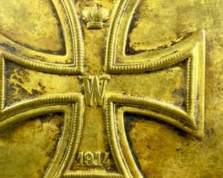 WWI German 1914 Iron Cross Trench Art Brass Trinket Tray - Original Great War Era