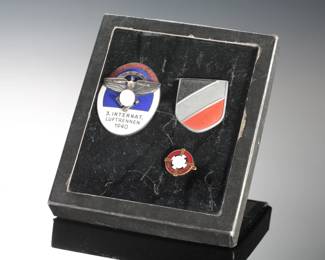 3pc WWII German Third Reich Insignia Grouping - NSFK, Deutsche Christen & Patriotic Shield