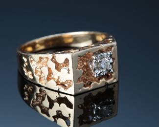 14k Gold Polished Nugget Ring w/ CZ SZ: 9.75