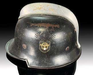 "WWII German M34 Fire Police Helmet with Double Decals - Rare Feuerwehr Artifact