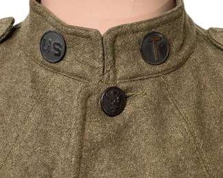 WWI US Army AEF M1917 Doughboy Service Coat - Railhead & Regulating Station SOS Patch - Honorable Discharge & Overseas Chevrons