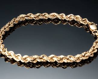 14k Gold Rope Bracelet 9in 4mm