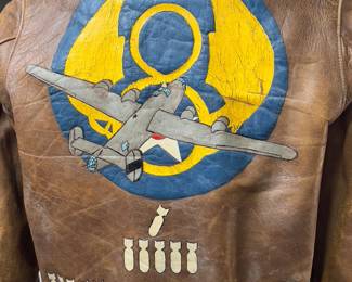 WWII 8th Air Force A-2 Leather Jacket - 392nd BG Lt. Don Flory - Hand Painted Nose Art - Photo Matched, Air Medal, Full Provenance Bomber Jacket